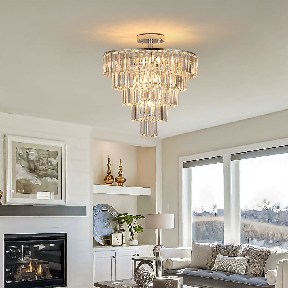 Modern White Chrome Crystal Chandelier_2