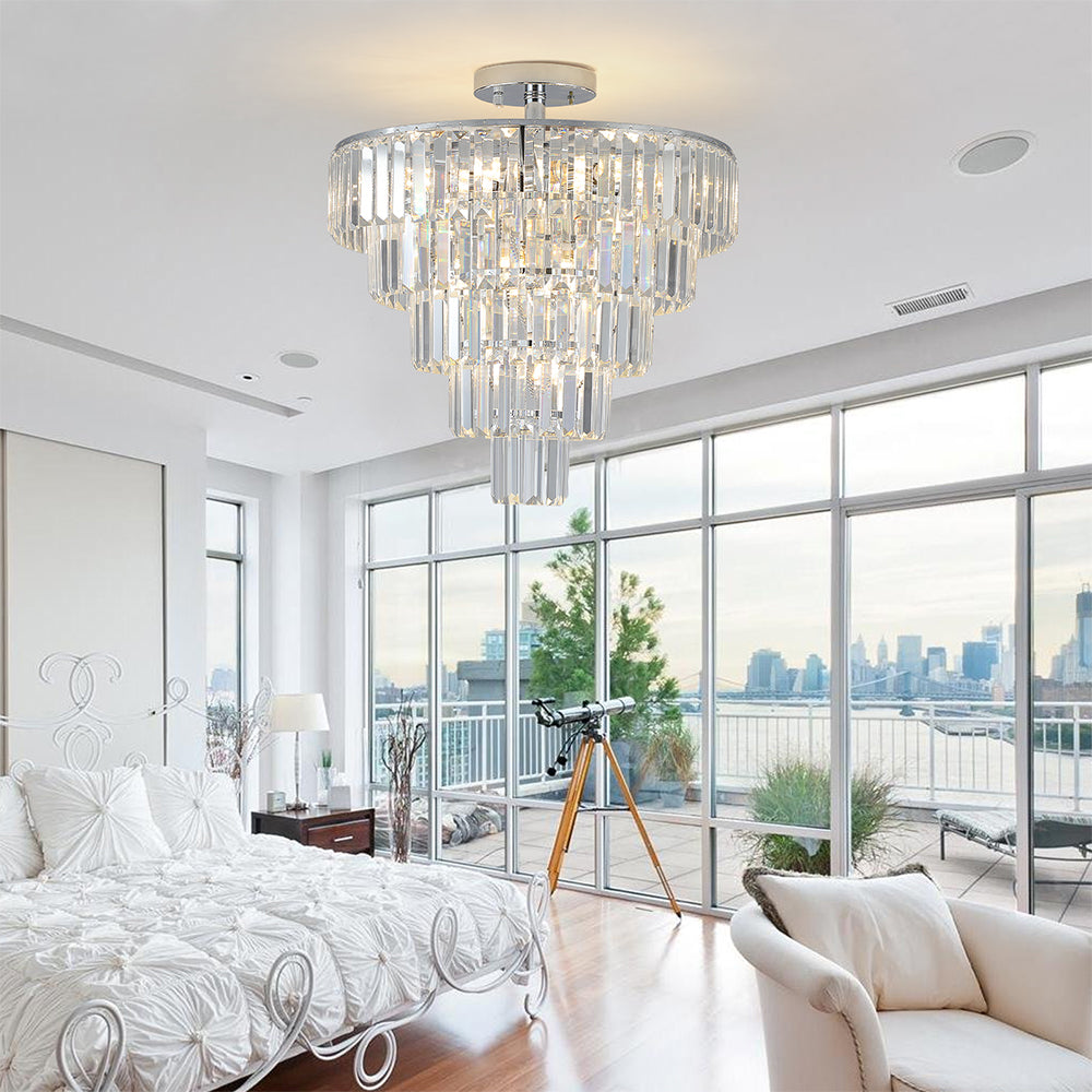 Modern White Chrome Crystal Chandelier_1