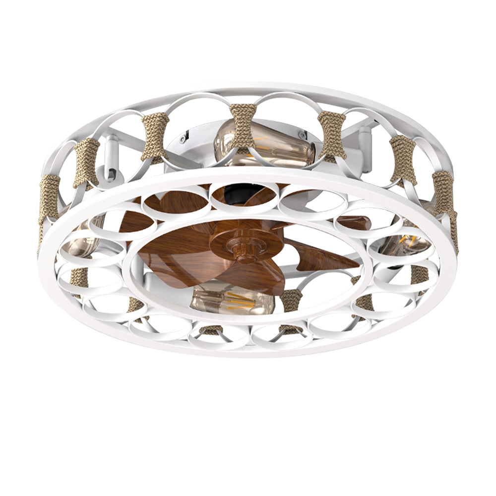 Modern White Caged Ceiling Fan with LED Lights_0