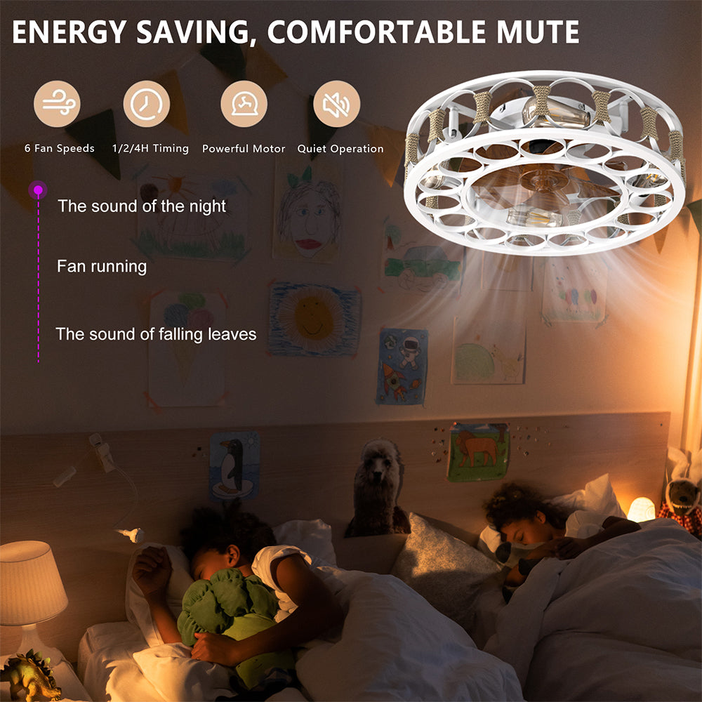 Modern White Caged Ceiling Fan with LED Lights_7