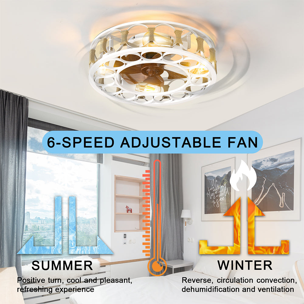 Modern White Caged Ceiling Fan with LED Lights_6