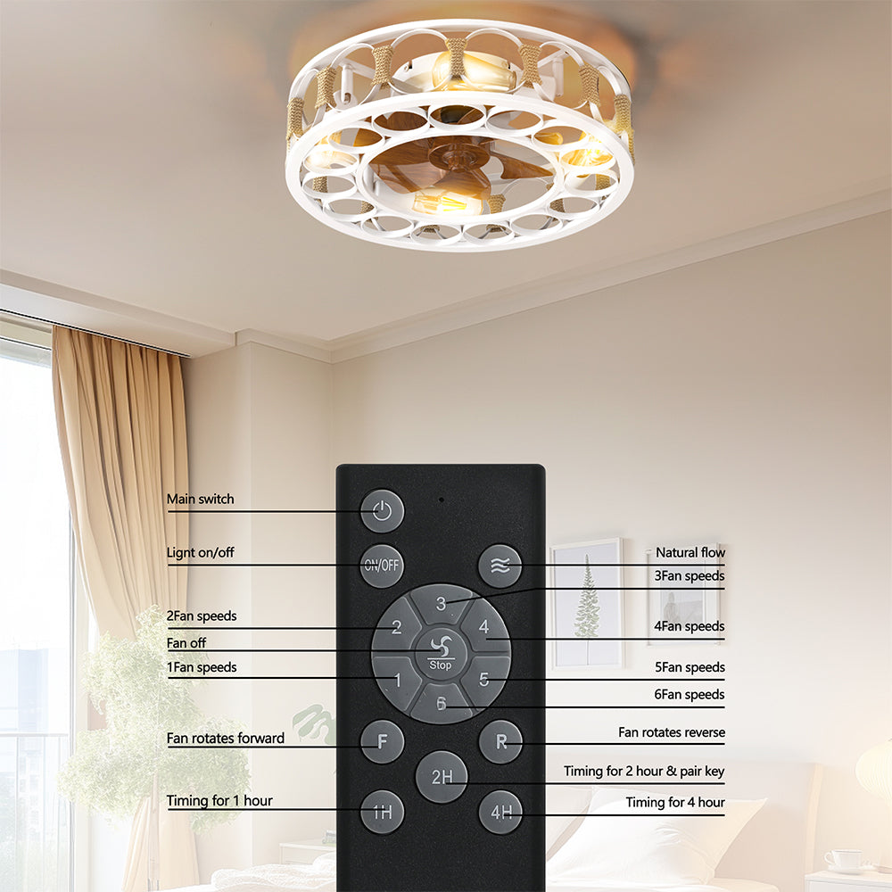 Modern White Caged Ceiling Fan with LED Lights_5