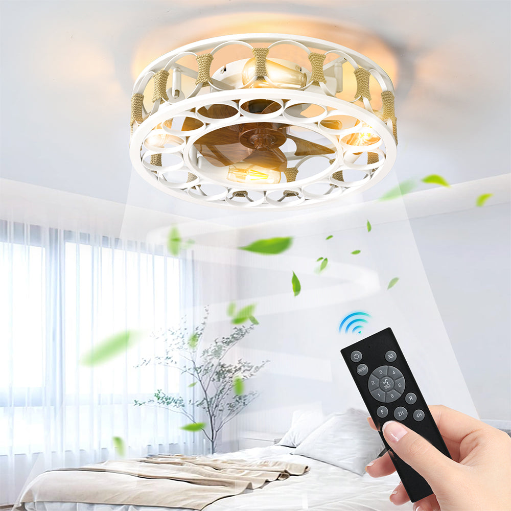 Modern White Caged Ceiling Fan with LED Lights_4