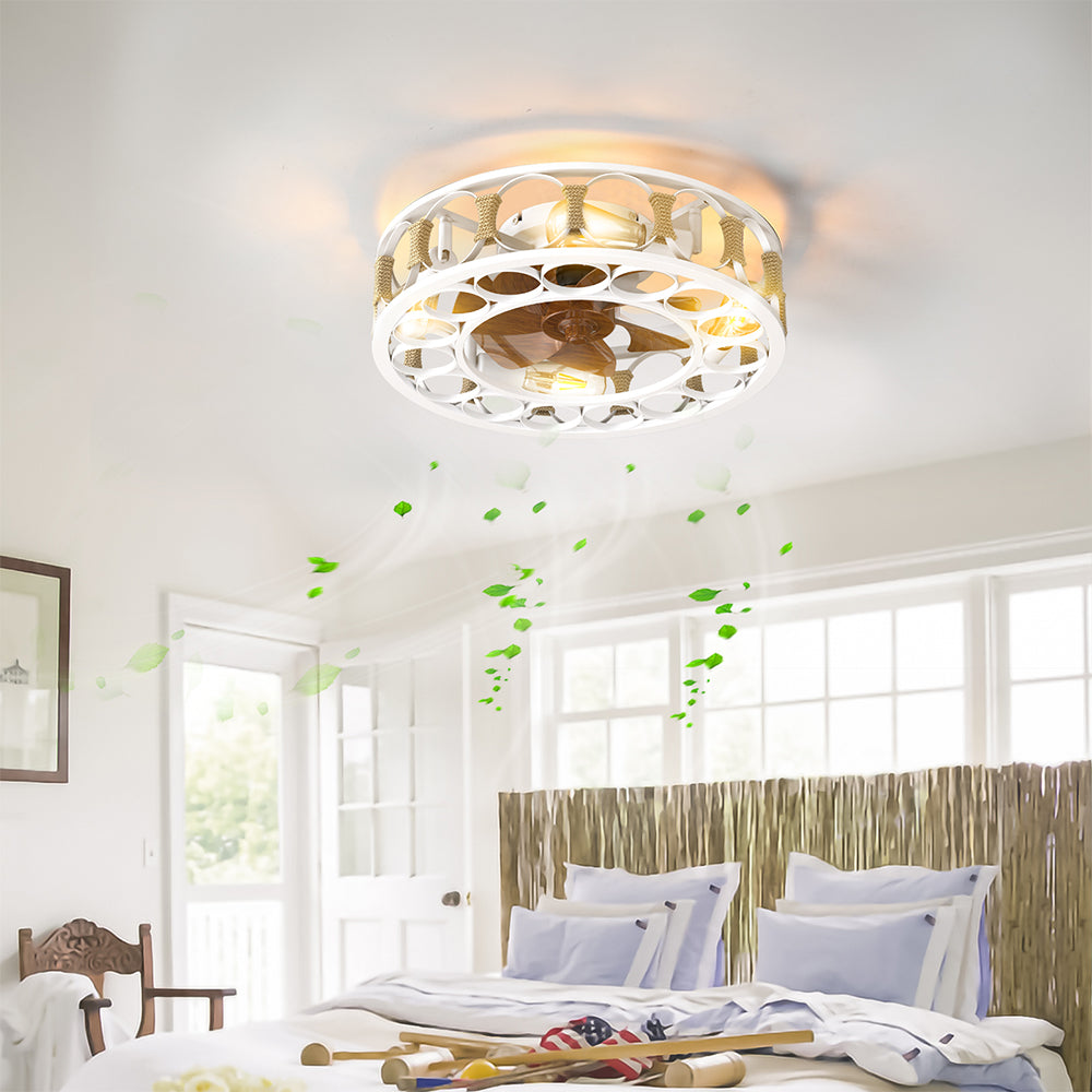 Modern White Caged Ceiling Fan with LED Lights_3
