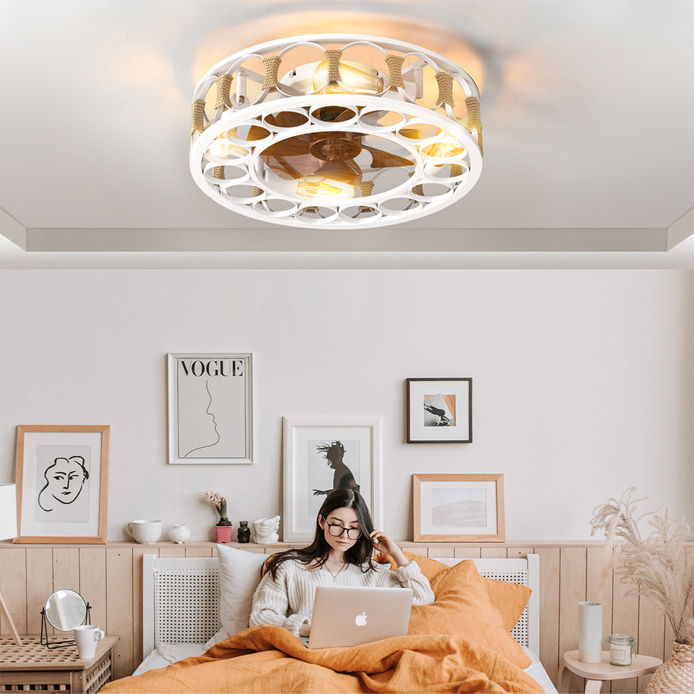 Modern White Caged Ceiling Fan with LED Lights_1