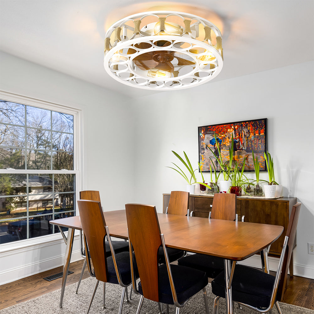 Modern White Caged Ceiling Fan with LED Lights_2