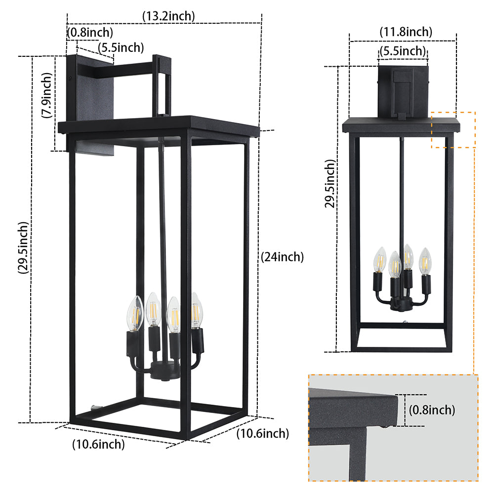 4-Bulbs Outdoor Wall Light - Black_9