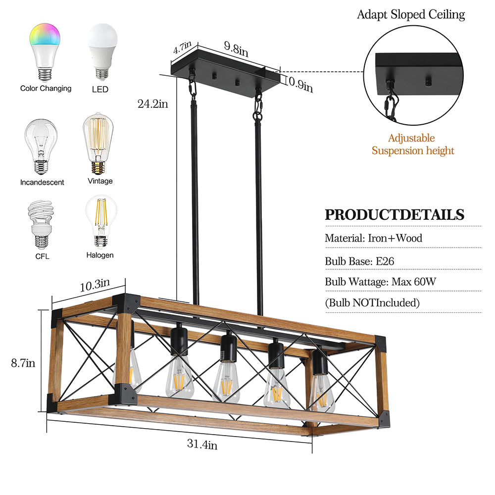 5-Light Farmhouse Chandelier - Retro Design_7