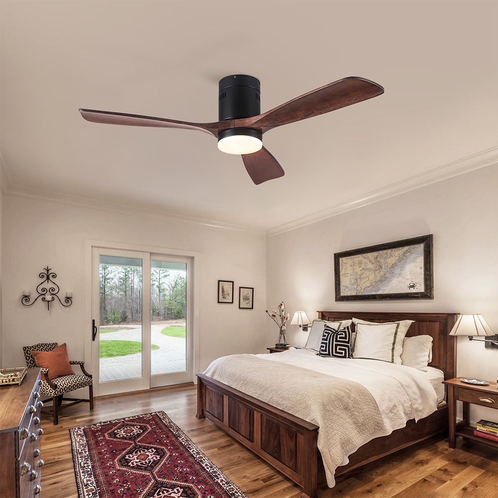 Semi Flush Ceiling Fan with Integrated LED Light - Solid Wood Blade_7