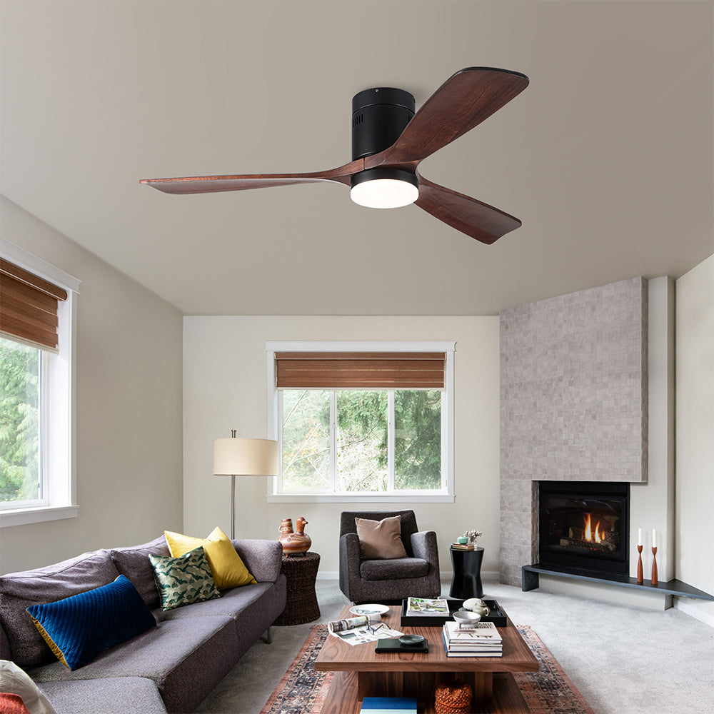 Semi Flush Ceiling Fan with Integrated LED Light - Solid Wood Blade_10