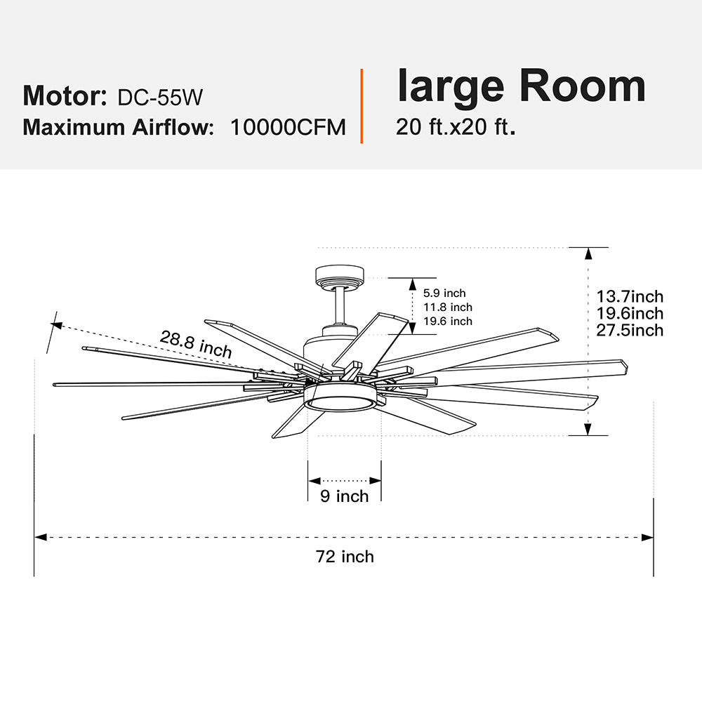72-Inch Dual-Finish LED Ceiling Fan with Remote Control Black_8