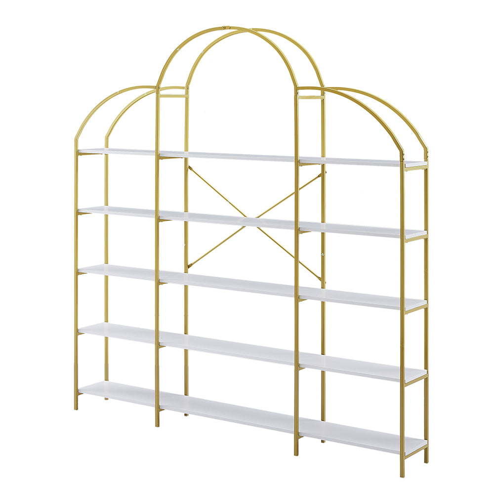 5-Tier Bookcase with Round Top and Gold X-Bar Frame_8
