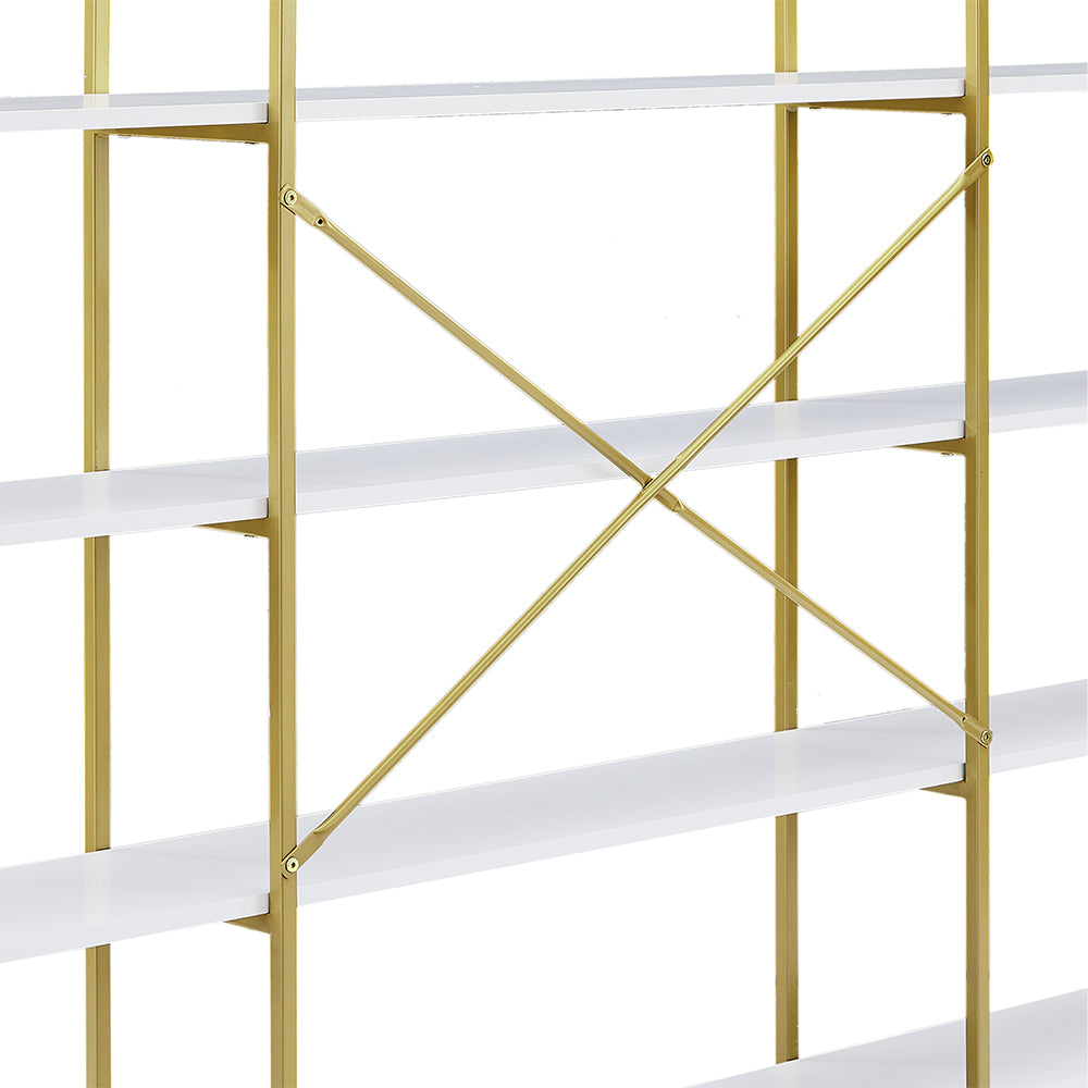 5-Tier Bookcase with Round Top and Gold X-Bar Frame_5
