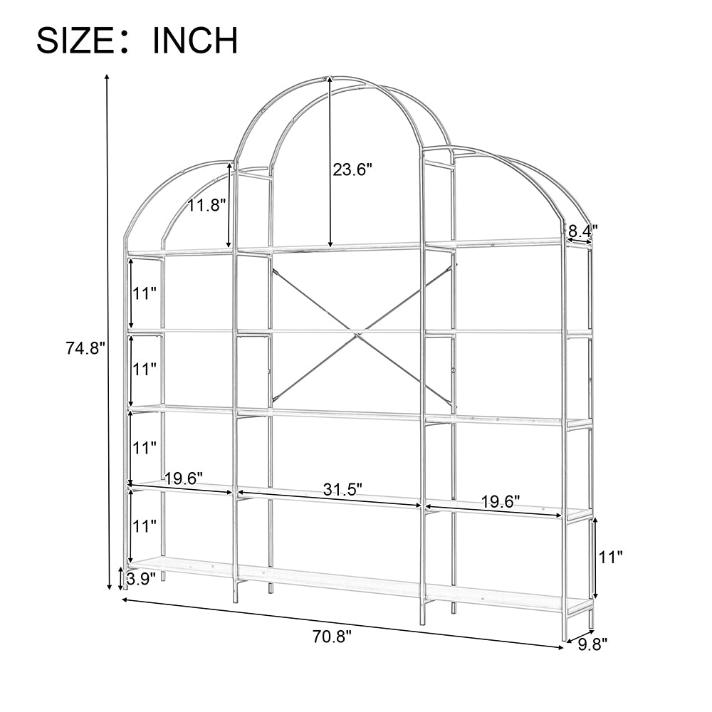 5-Tier Bookcase with Round Top and Gold X-Bar Frame_9