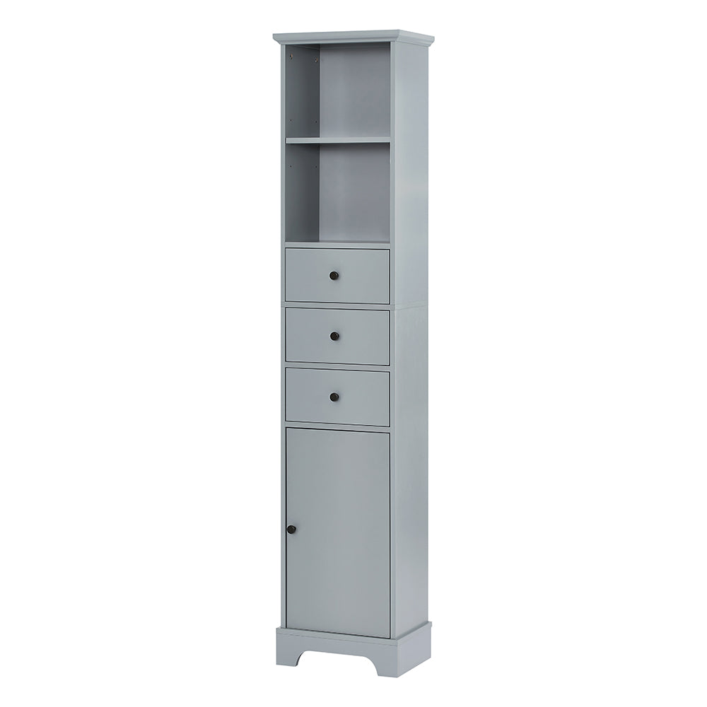 Tall Bathroom Cabinet with 3 Drawers & Adjustable Shelf - Grey_8