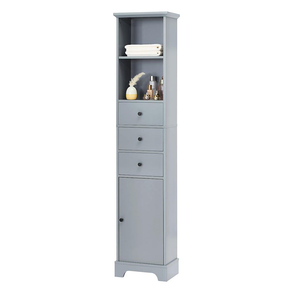 Tall Bathroom Cabinet with 3 Drawers & Adjustable Shelf - Grey_1