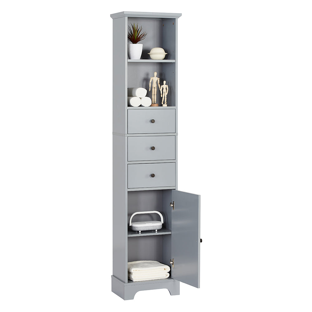 Tall Bathroom Cabinet with 3 Drawers & Adjustable Shelf - Grey_7