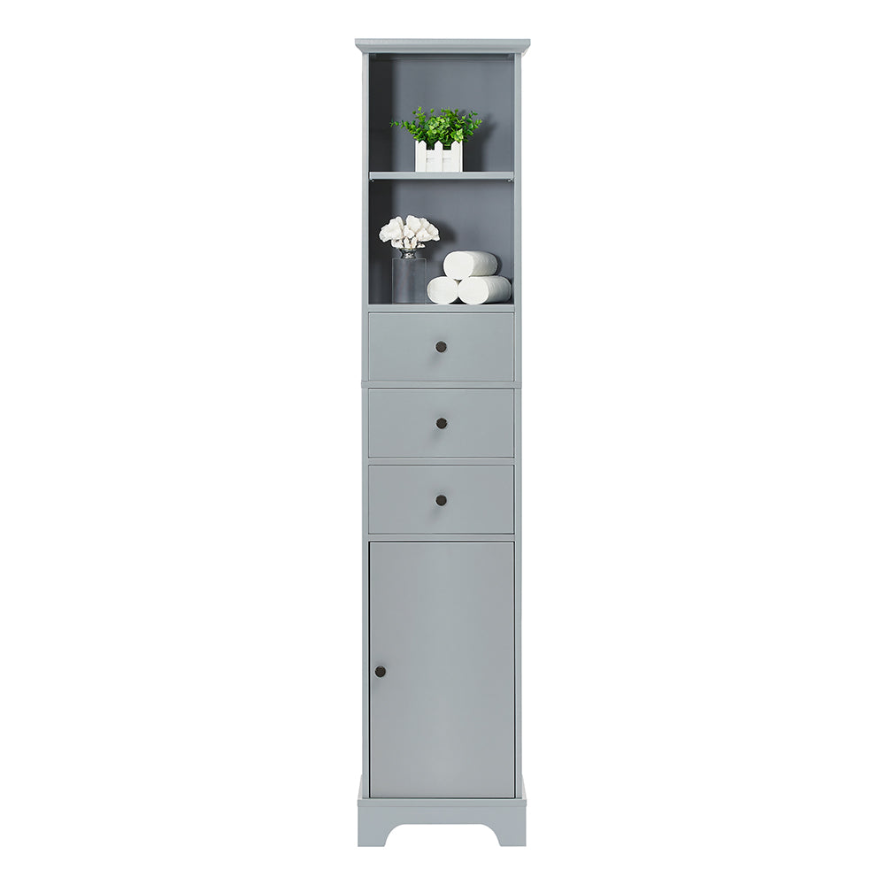 Tall Bathroom Cabinet with 3 Drawers & Adjustable Shelf - Grey_6