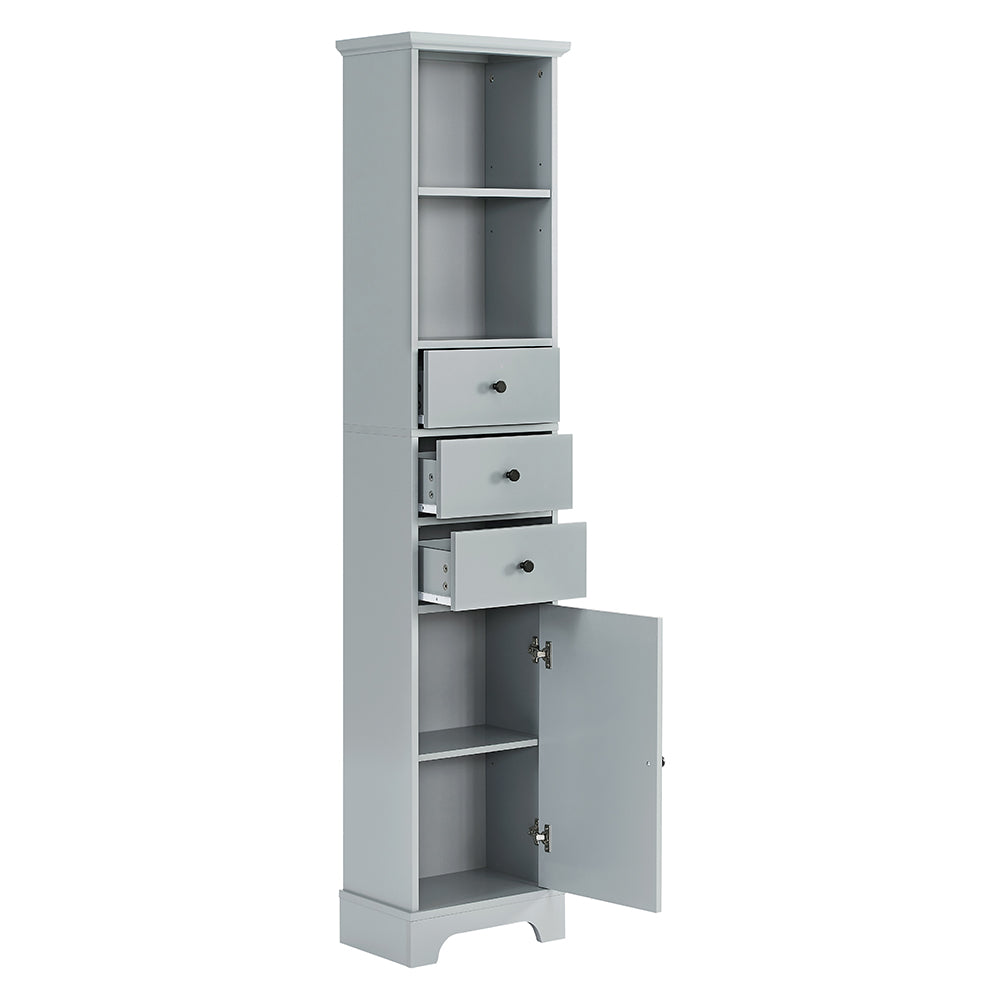 Tall Bathroom Cabinet with 3 Drawers & Adjustable Shelf - Grey_5