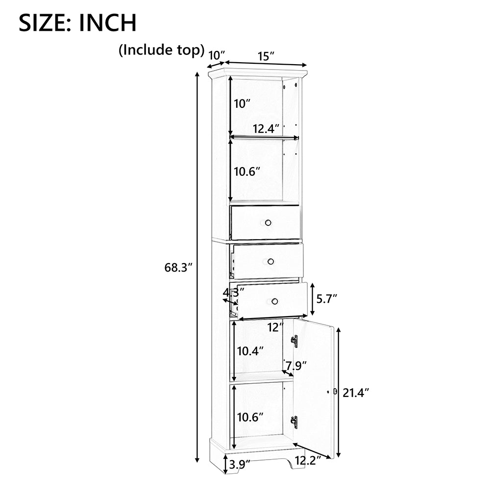 Tall Bathroom Cabinet with 3 Drawers & Adjustable Shelf - Grey_9