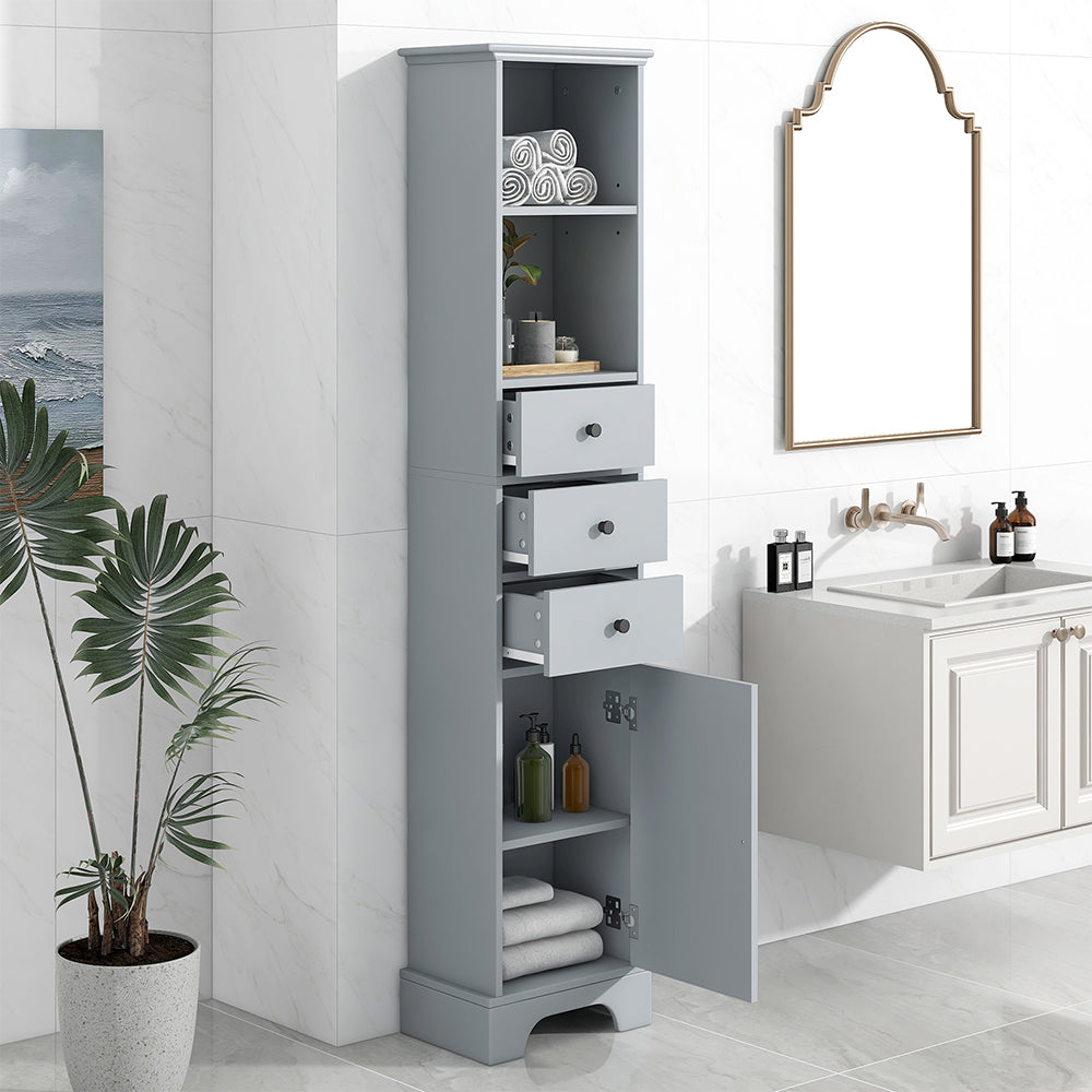 Tall Bathroom Cabinet with 3 Drawers & Adjustable Shelf - Grey_2