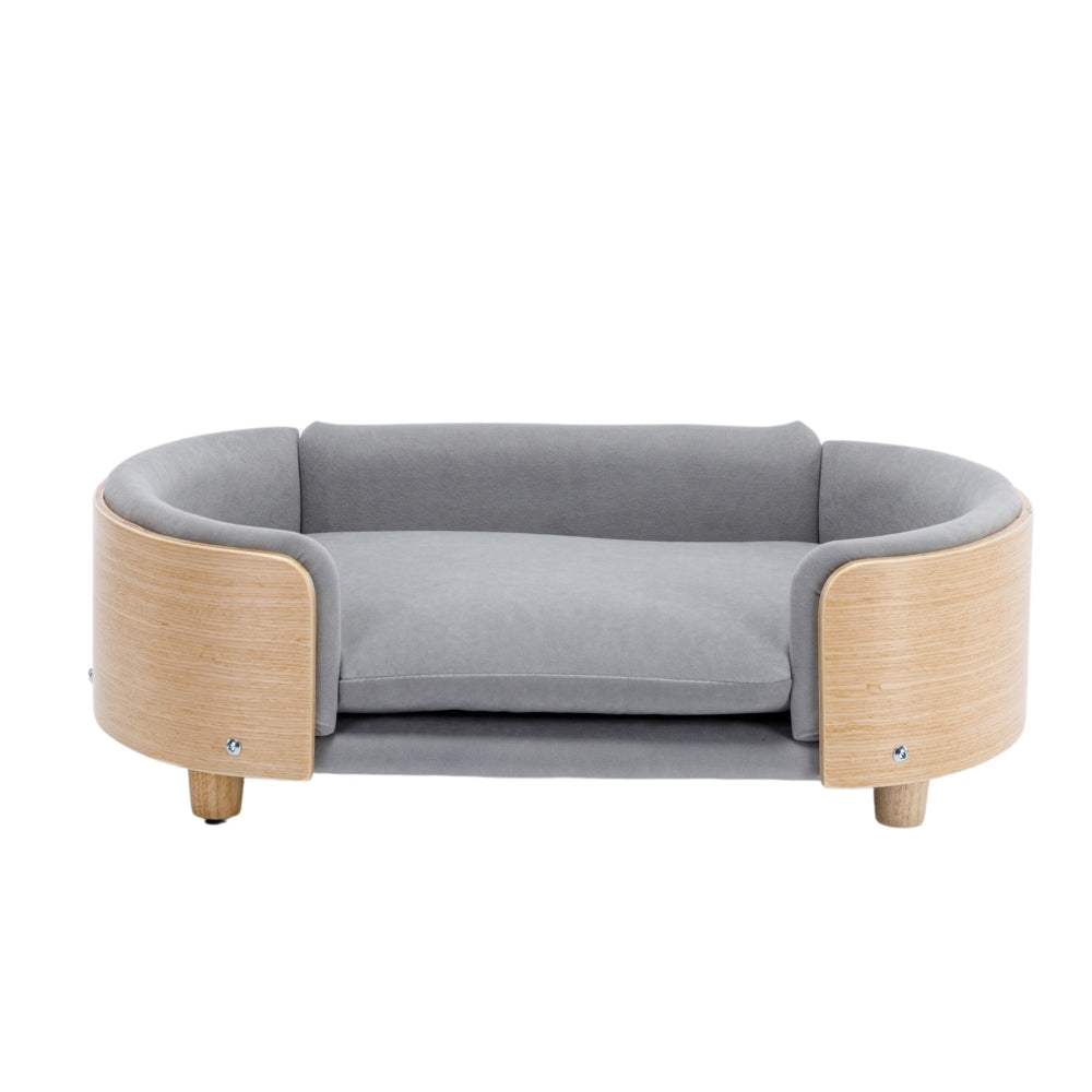 Scandinavian Style Elevated Dog Bed with Solid Wood Legs and Velvet Cushion_0