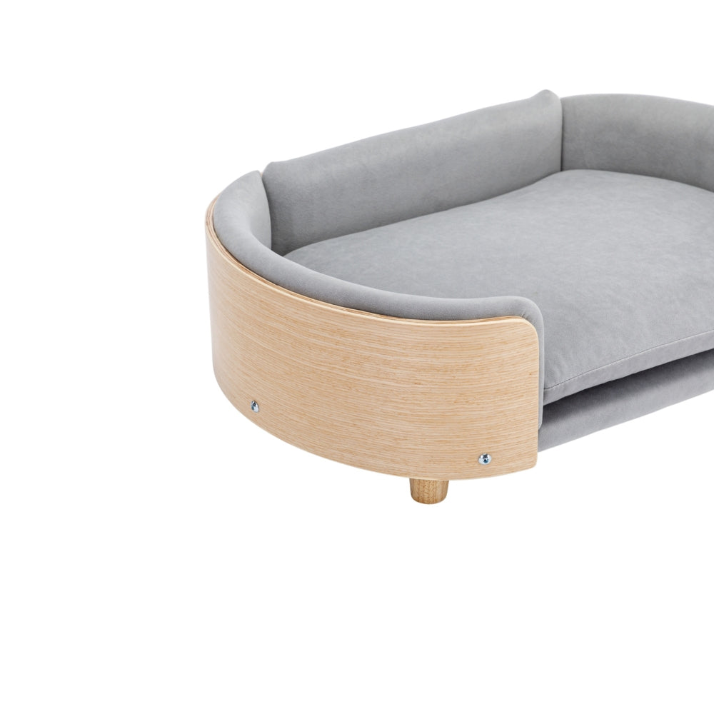 Scandinavian Style Elevated Dog Bed with Solid Wood Legs and Velvet Cushion_2