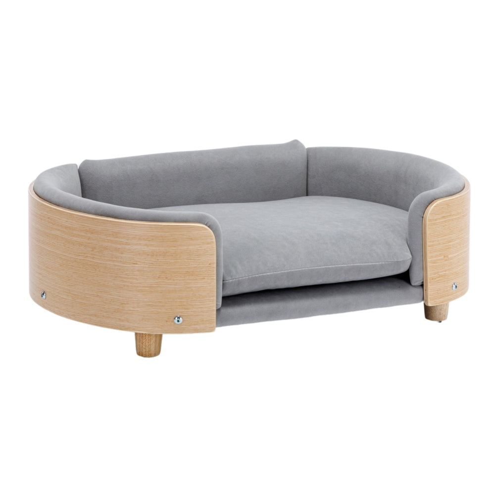 Scandinavian Style Elevated Dog Bed with Solid Wood Legs and Velvet Cushion_3
