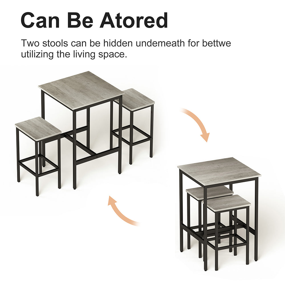 Industrial Style Square Bar Table with 2 Bar Chairs_11