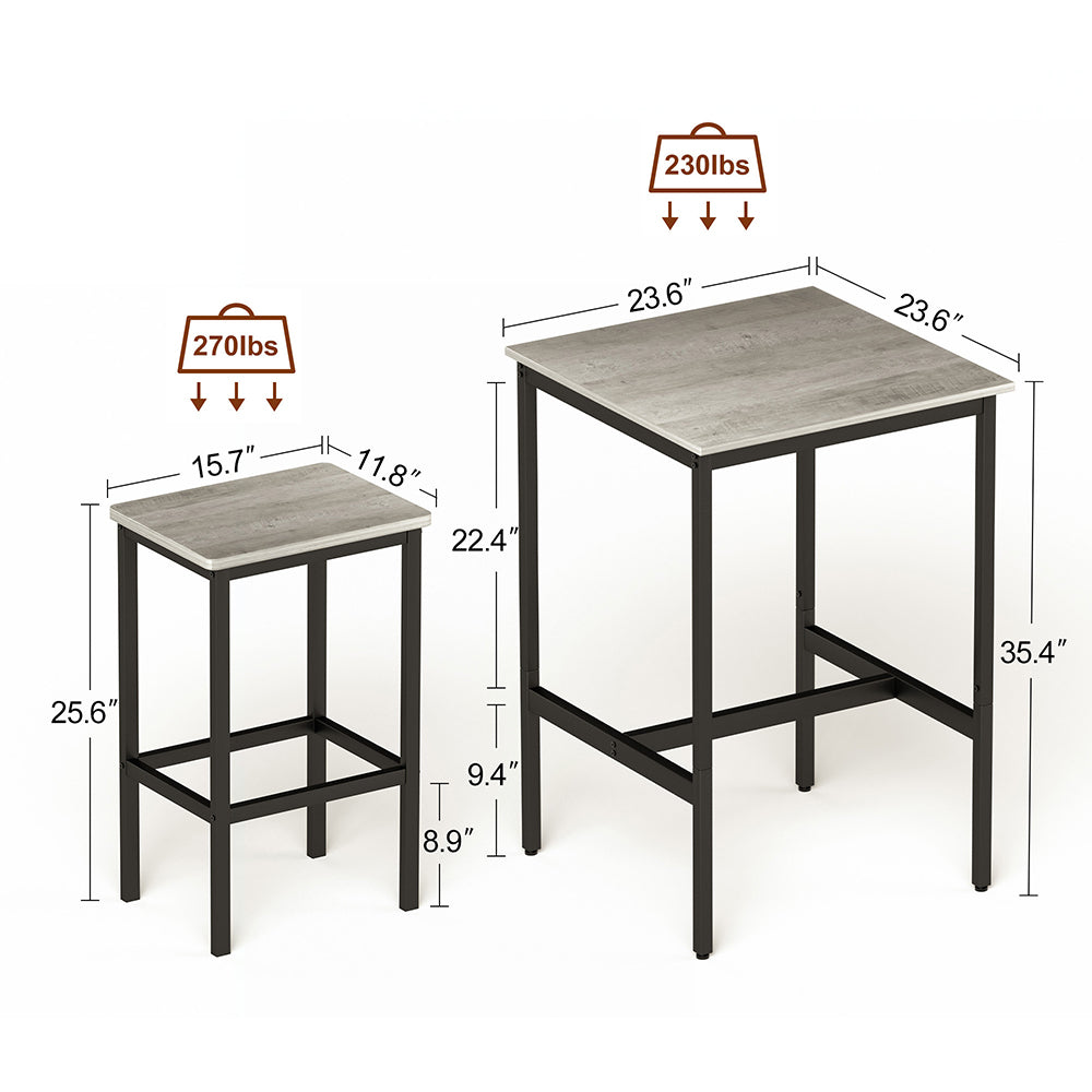 Industrial Style Square Bar Table with 2 Bar Chairs_12