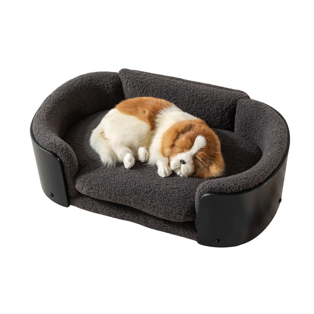 Scandinavian Dog Bed Solid Wood Legs Black Bent Back Cashmere Cushion Small_1