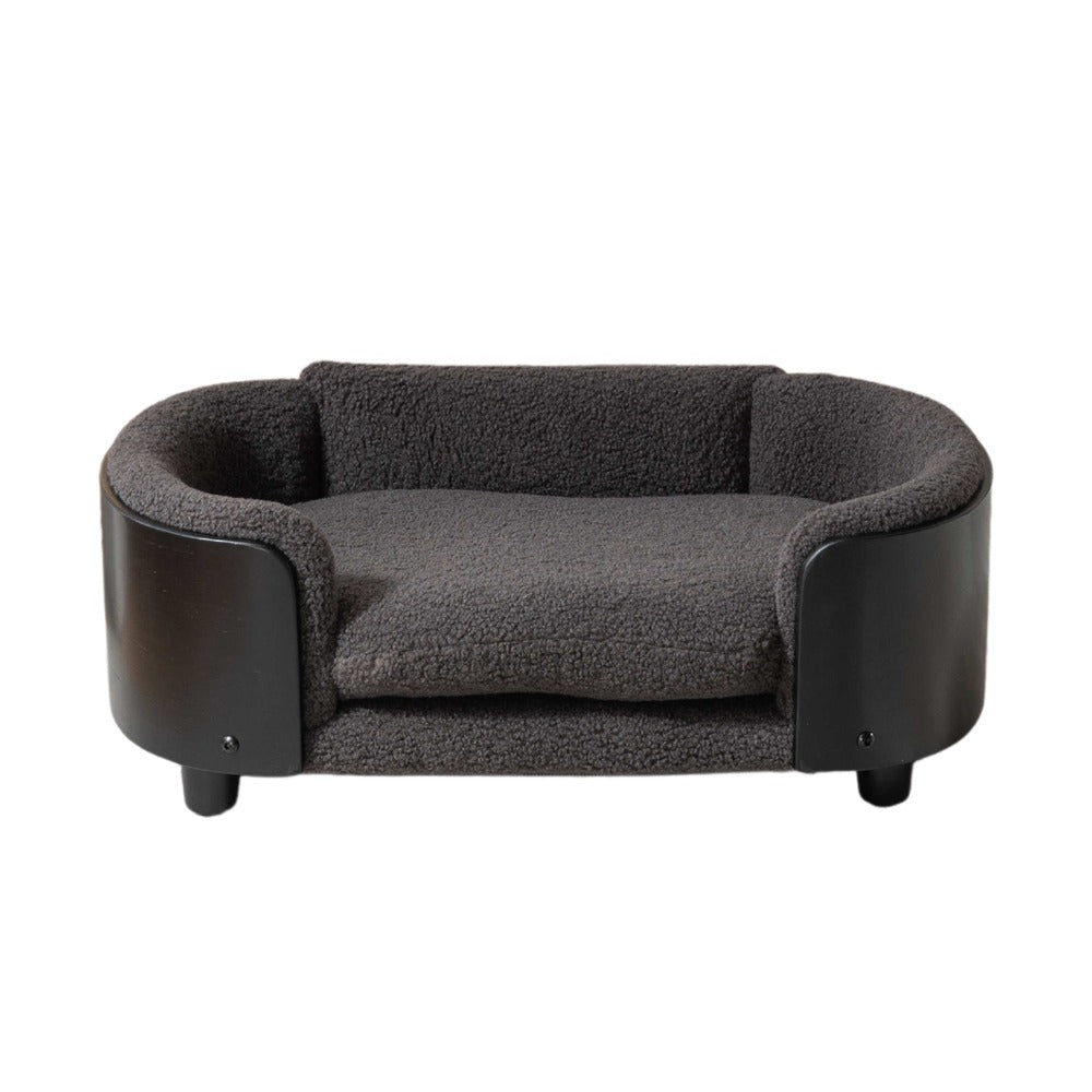 Scandinavian Dog Bed Solid Wood Legs Black Bent Back Cashmere Cushion Small_2