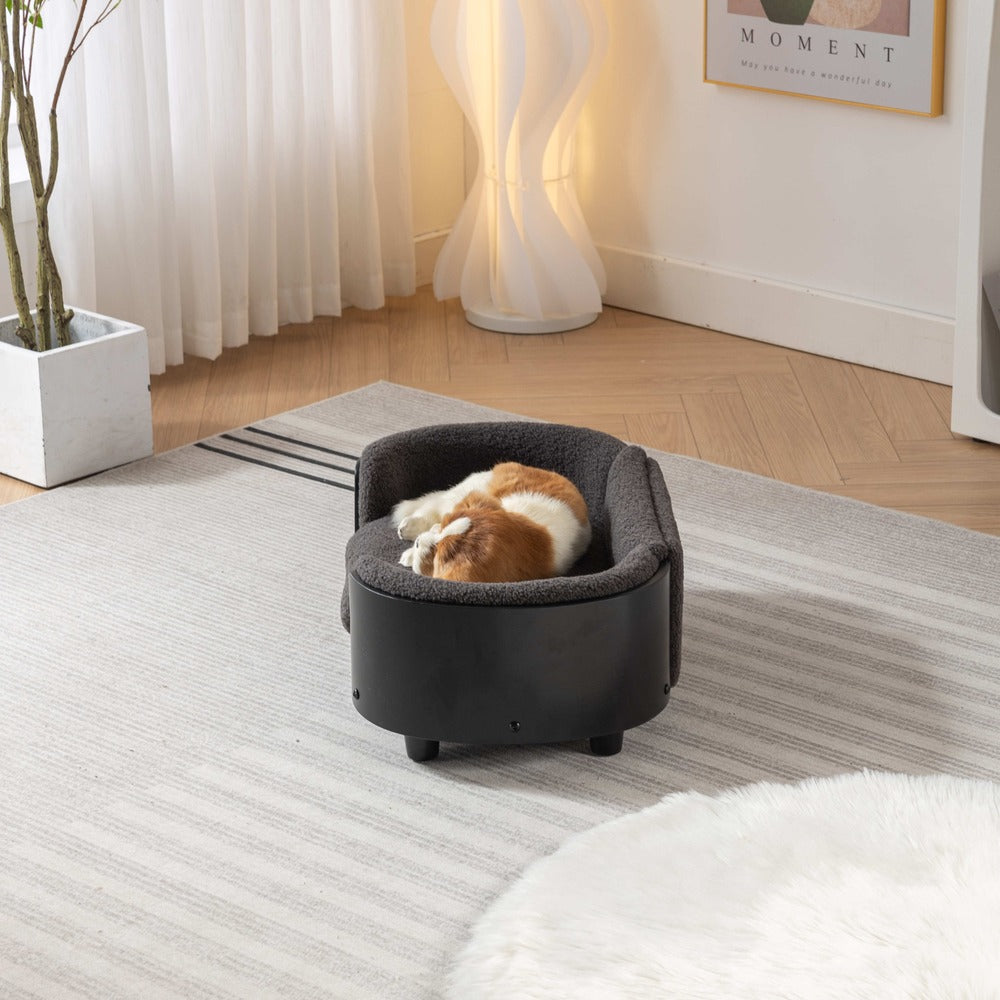 Scandinavian Dog Bed Solid Wood Legs Black Bent Back Cashmere Cushion Small_3