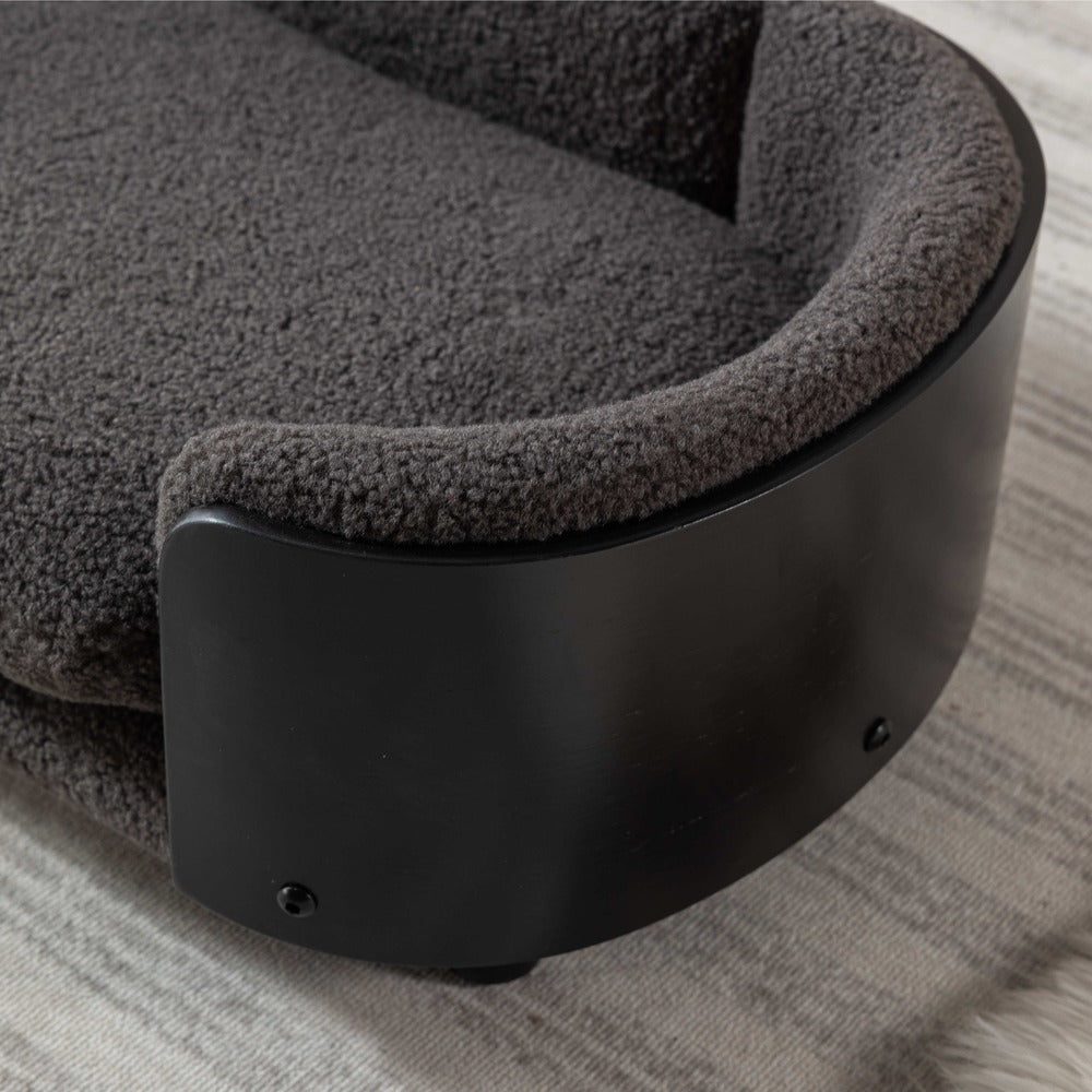 Scandinavian Dog Bed Solid Wood Legs Black Bent Back Cashmere Cushion Small_7