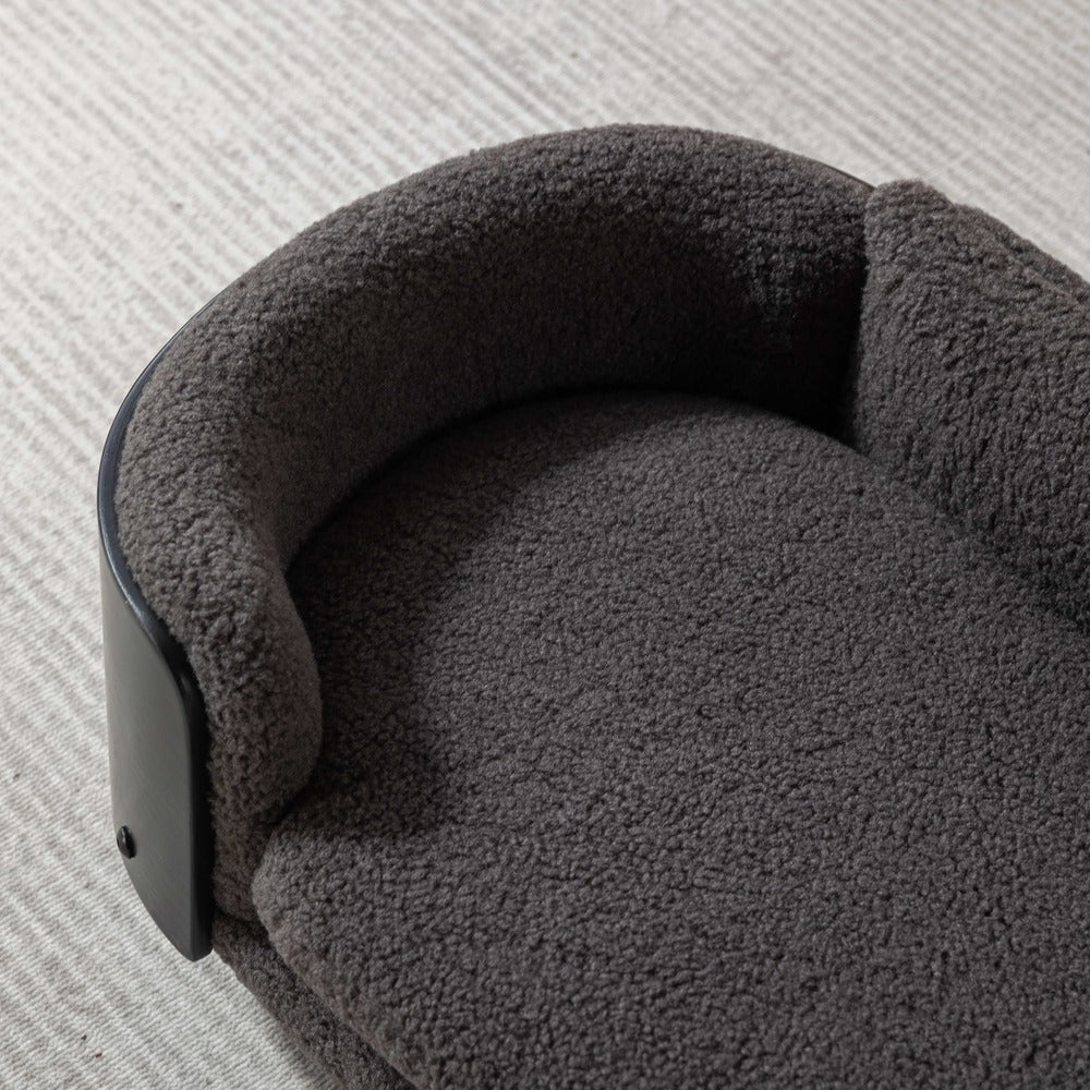 Scandinavian Dog Bed Solid Wood Legs Black Bent Back Cashmere Cushion Small_8
