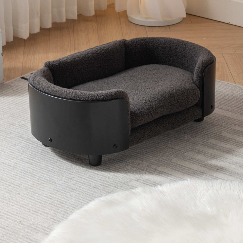 Scandinavian Dog Bed Solid Wood Legs Black Bent Back Cashmere Cushion Small_6