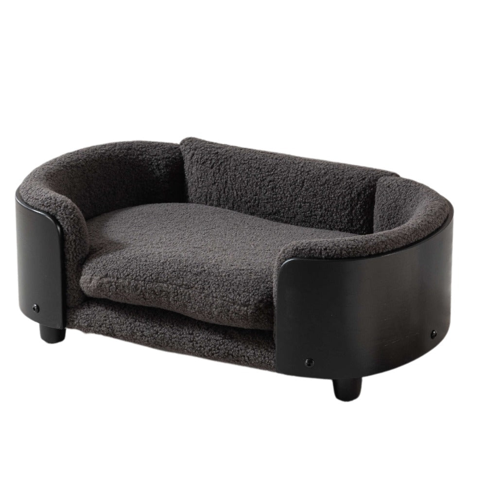 Scandinavian Dog Bed Solid Wood Legs Black Bent Back Cashmere Cushion Small_0