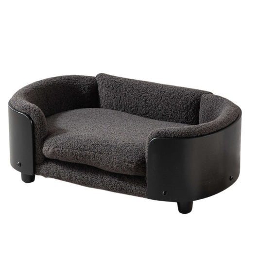 Scandinavian Dog Bed Solid Wood Legs Black Bent Back Cashmere Cushion Small_0