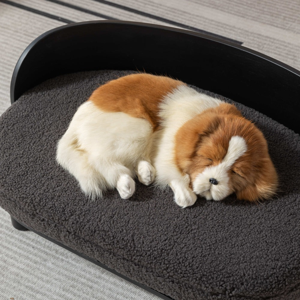 Dog Bed Solid Wood Leg Cashmesh Cushion Black Darcy Grey_4