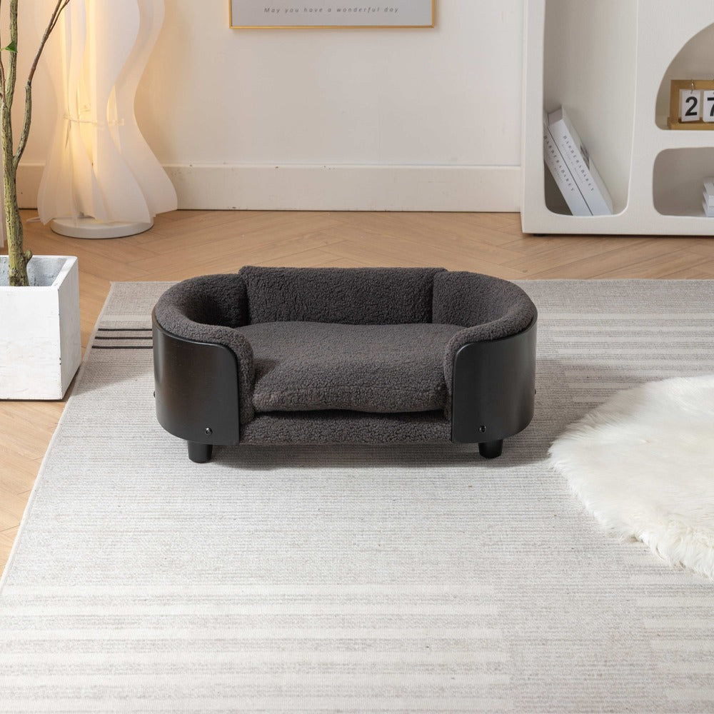 Dog Bed Solid Wood Leg Cashmesh Cushion Black Darcy Grey_2