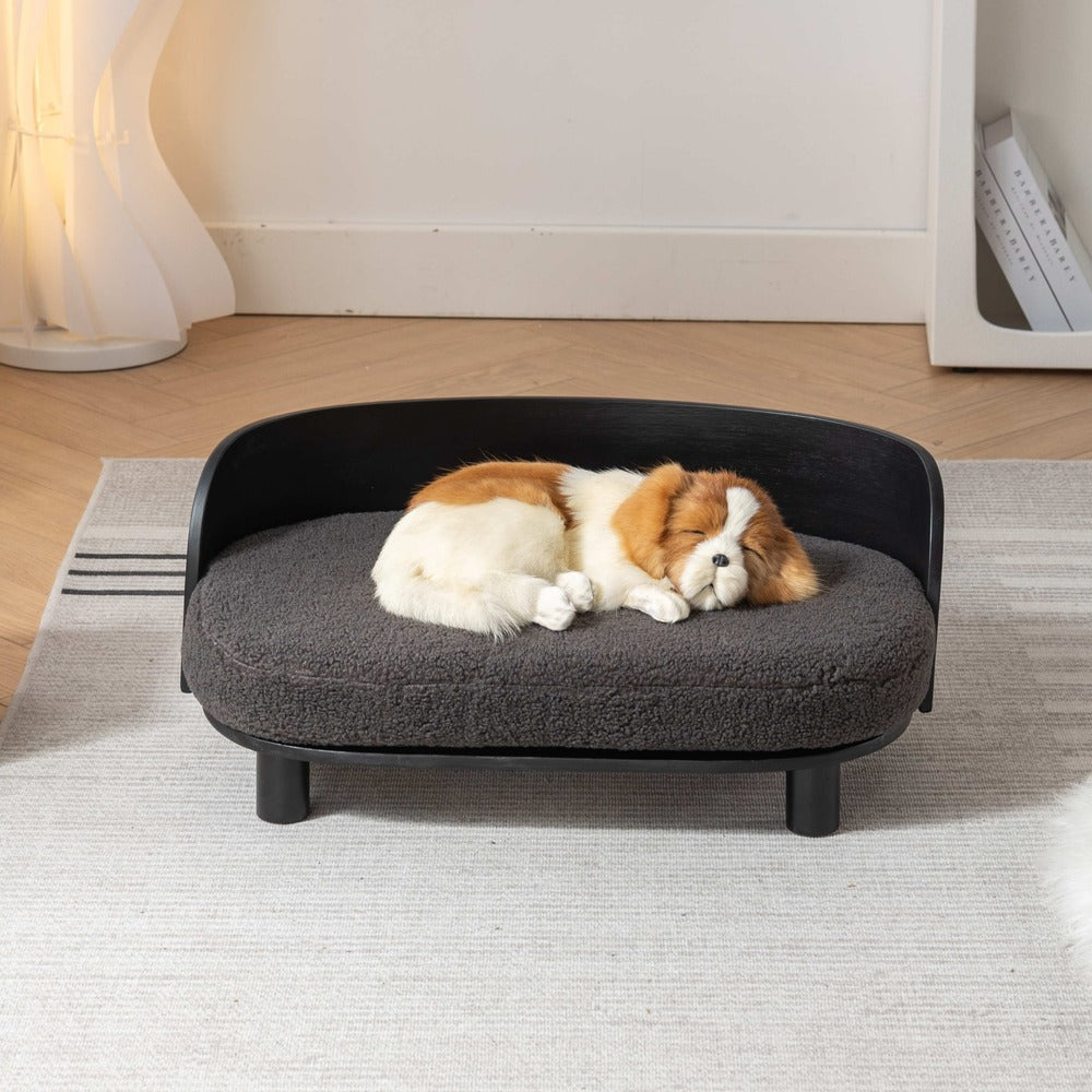 Dog Bed Solid Wood Leg Cashmesh Cushion Black Darcy Grey_3