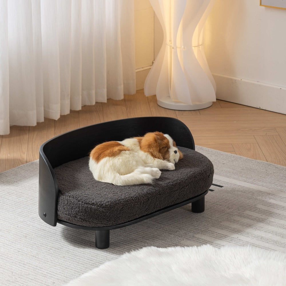 Dog Bed Solid Wood Leg Cashmesh Cushion Black Darcy Grey_5