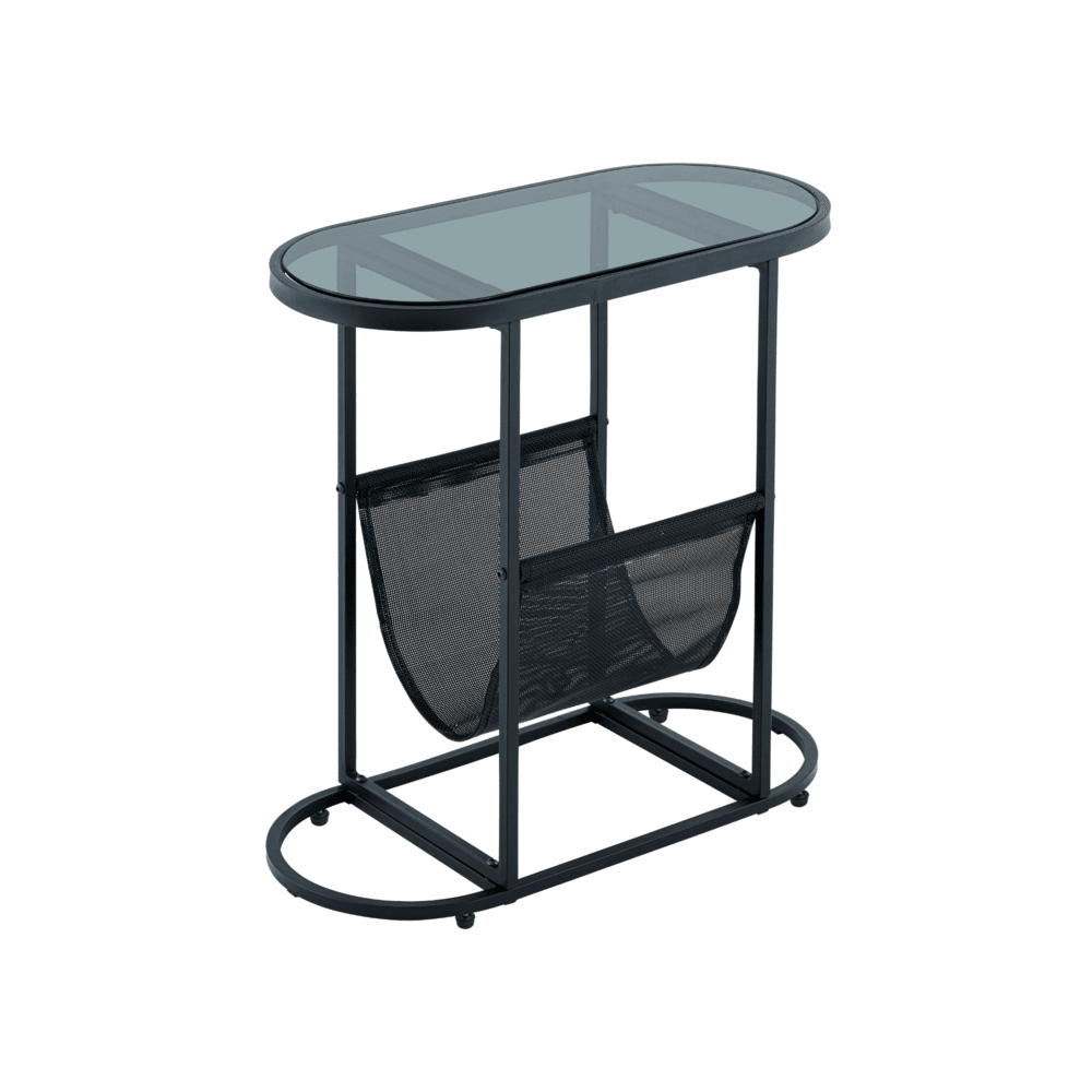 Set of 2 Glass Oval Side Tables Living Room Magazine Organizer_4