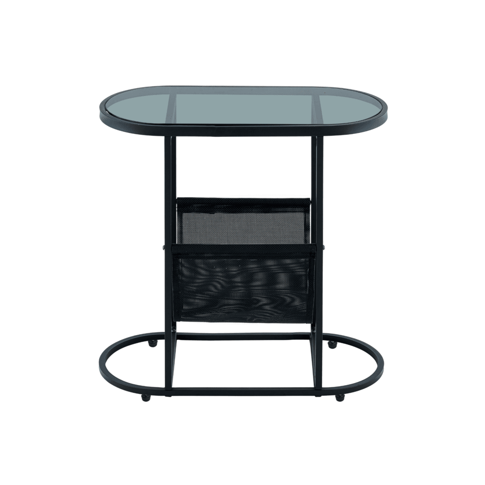 Set of 2 Glass Oval Side Tables Living Room Magazine Organizer_0