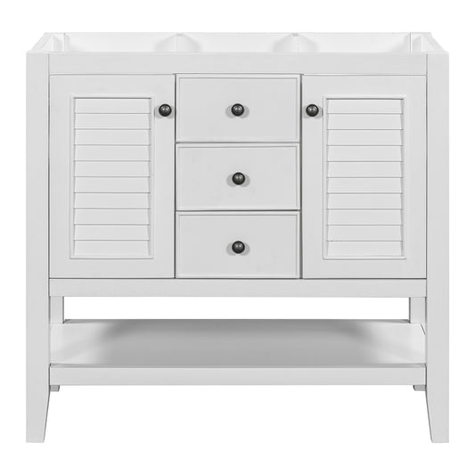 Bathroom Vanity Base with Cabinets, Drawers & Open Shelf - White_0