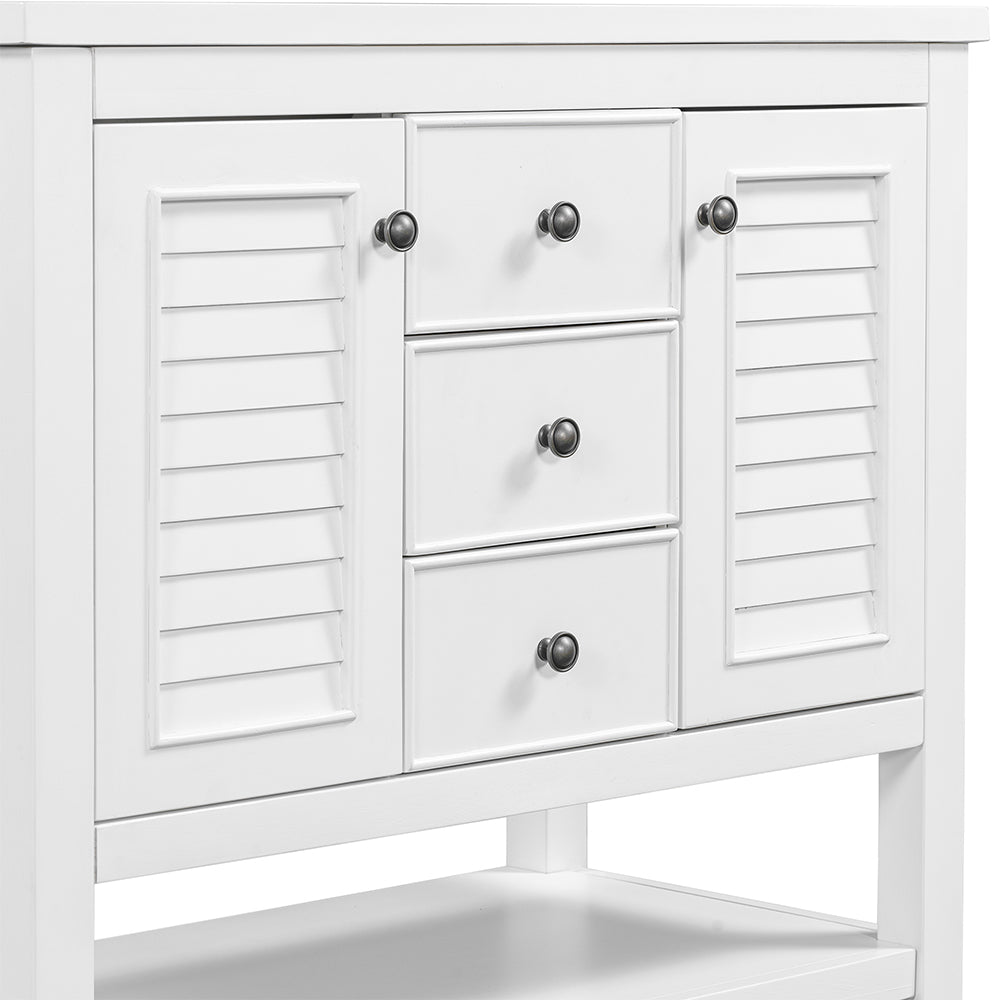 Bathroom Vanity Base with Cabinets, Drawers & Open Shelf - White_11