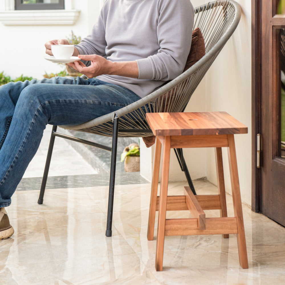 Acacia Wood Rectangle Stool Strong Weight Capacity, Natural Color_2