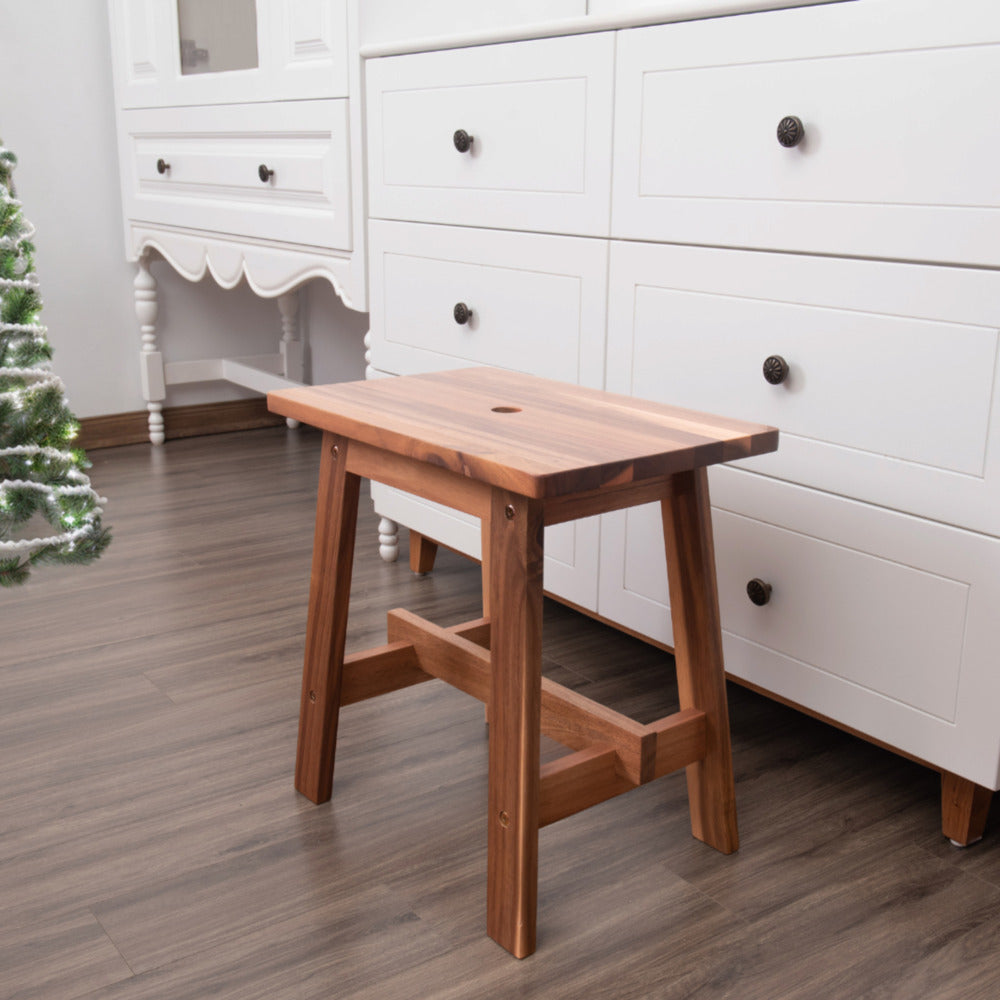 Acacia Wood Rectangle Stool Strong Weight Capacity, Natural Color_3