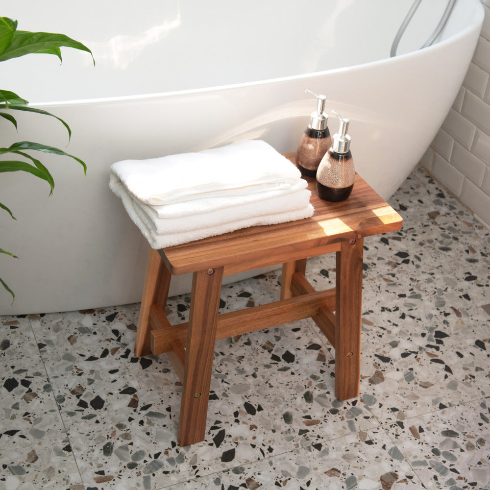 Acacia Wood Rectangle Stool Strong Weight Capacity, Natural Color_6