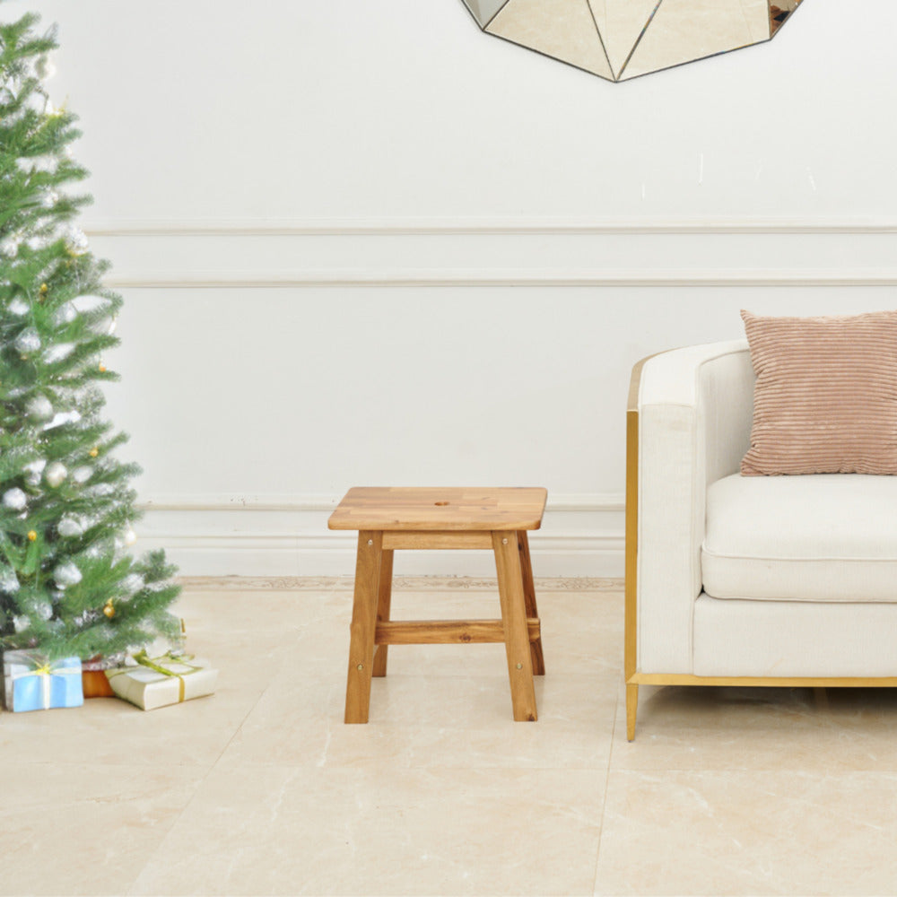 Acacia Wood Rectangle Stool Strong Weight Capacity, Natural Color_7